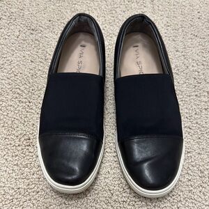 Black Via Spiga Raine Slip Ons Leather & Textile ~ Minimalist Chic